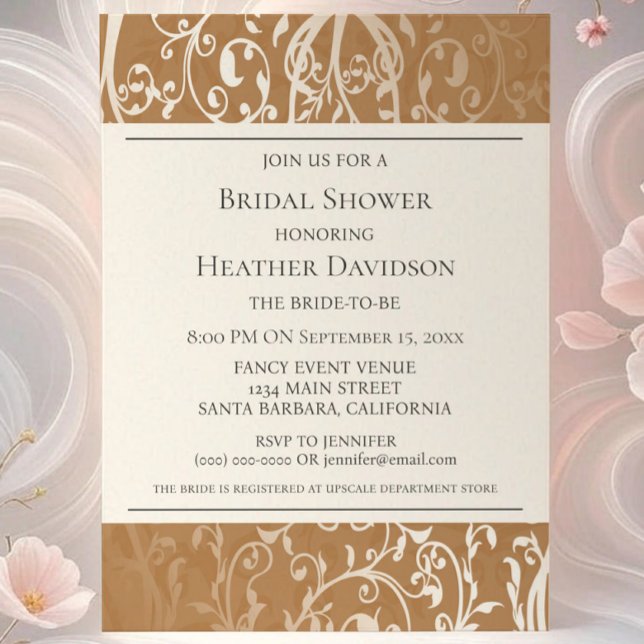 Invitación Naranja Elegant Flourish Bridal Shower Invite (Orange Elegant Flourish Bridal Shower Invite)
