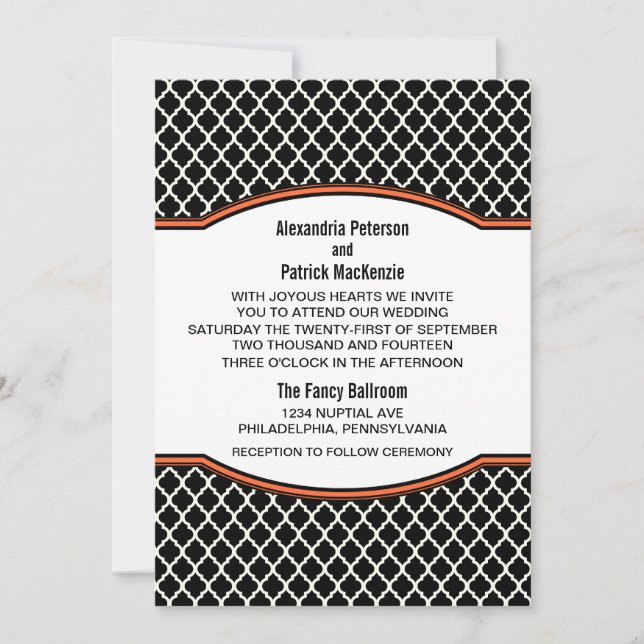 Invitación Naranja Elegant Quatrefoil Wedding Invite (Anverso)