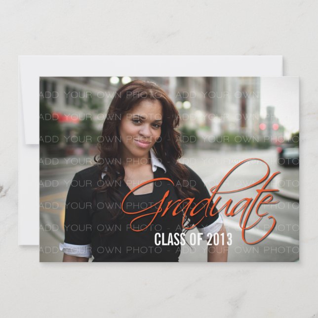 Invitación Naranja Elegant Script Photo Graduation Invite (Anverso)