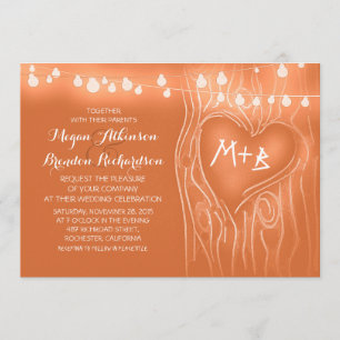 Invitación Naranja elegante árbol de luces de cuerda boda rom