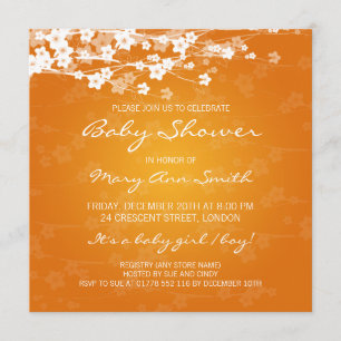 Invitación Naranja elegante de la flor de cerezo de Baby