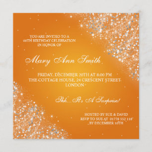 Invitación Naranja elegante del purpurina el chispear de la