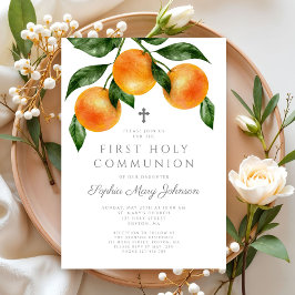 Invitación Naranja Elegante Primera Comunión Niña