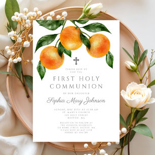 Invitación Naranja Elegante Primera Comunión Niña