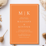 Invitación Naranja elegante y Boda clásico blanco<br><div class="desc">Estas elegantes y modernas toallas de boda o ducha de novia cuentan con un sencillo diseño de texto en blanco y Naranja,  que desprende un estilo minimalista. Añada sus iniciales o su monograma para hacerlas completamente propias.</div>