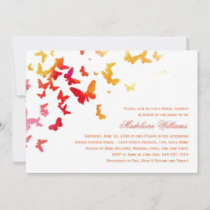 Invitación Naranja elegante y ducha de mariposas rojas