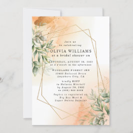 Invitación Naranja Elegante y romántico eucalipto hojas rústi