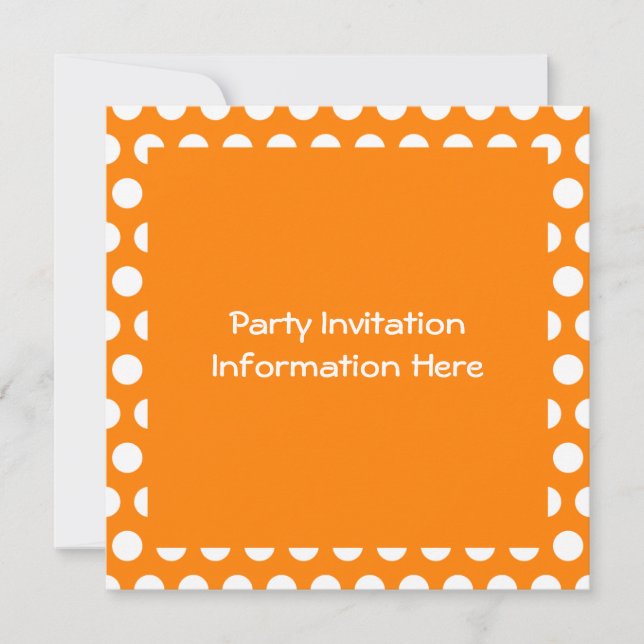 Invitación Naranja en blanco con puntos de Polka blanco (Anverso)