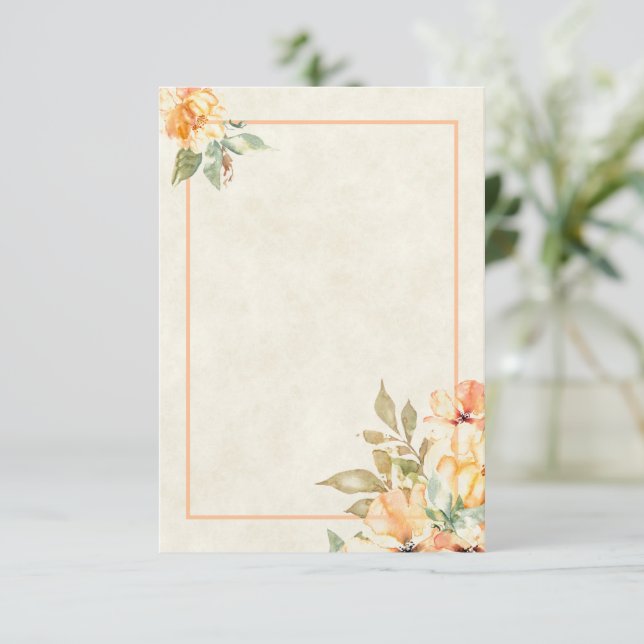 Invitación Naranja en blanco y boda floral amarillo Inv (Anverso de pie)