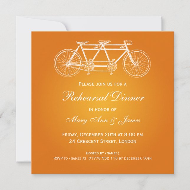 Invitación Naranja en tándem de la bici de la cena del ensayo (Anverso)