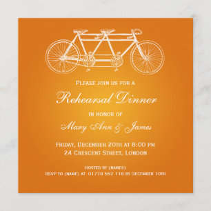 Invitación Naranja en tándem de la bici de la cena del ensayo