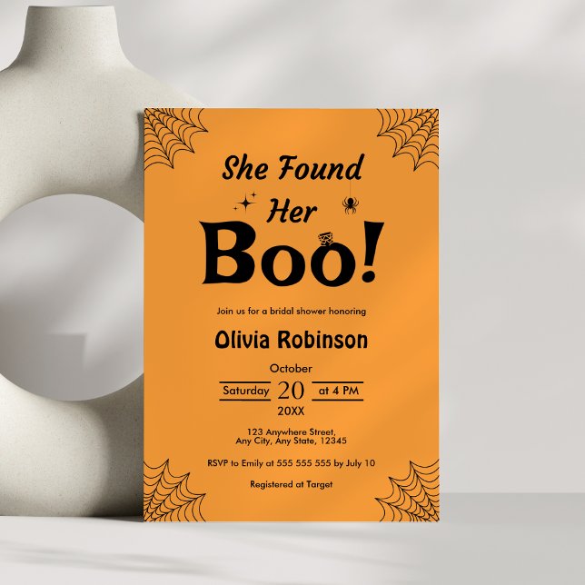 Invitación Naranja Encontró Su Ducha De Boo Halloween (Orange She Found Her Boo Halloween Bridal Shower Invitation )