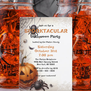 Invitación Naranja espeluznante de calabaza y Halloween de ar