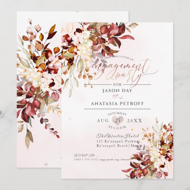 Invitación Naranja Eucalyptus de la roya del compromiso del f (Anverso / Reverso)