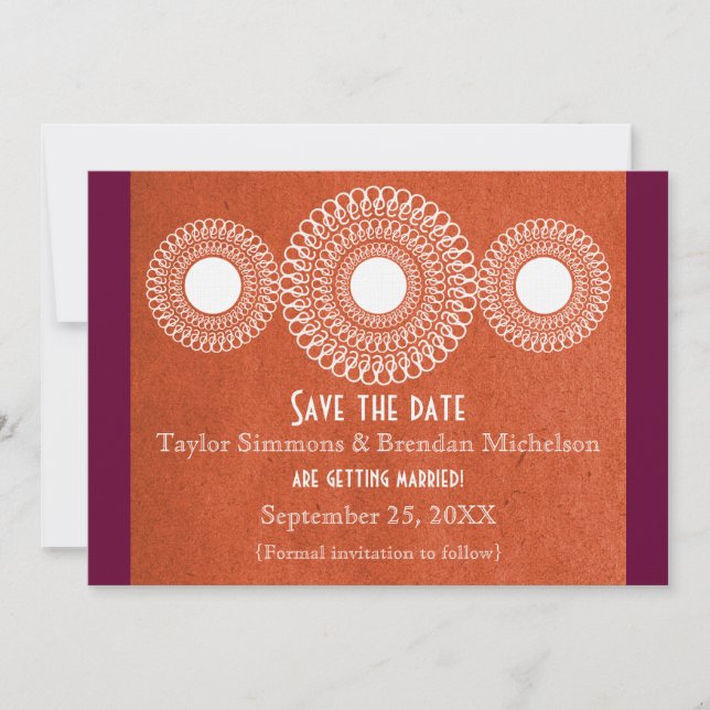Invitación Naranja Extremo Oriente Elegance Save the Date (Anverso)