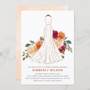 Invitación Naranja Fall Boda Floral Vestido Bridal Shower