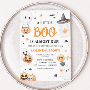 Invitación Naranja Fantasma Halloween Pequeño Boo Baby Shower