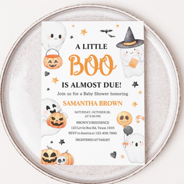 Invitación Naranja Fantasma Halloween Pequeño Boo Baby Shower (A Little Boo Baby Shower Invitation
)