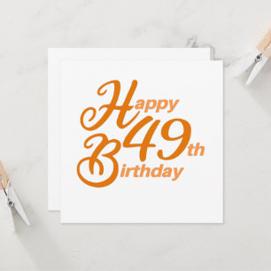 Invitación Naranja Feliz 49° cumpleaños texto cursivo