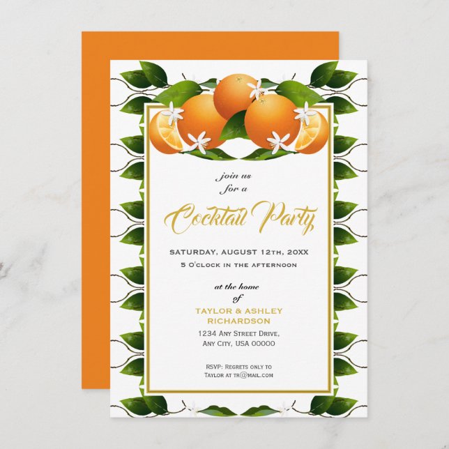 Invitación Naranja Fiesta de verano de fruta (Anverso / Reverso)