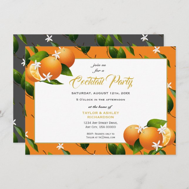 Invitación Naranja Fiesta de verano de fruta (Anverso / Reverso)