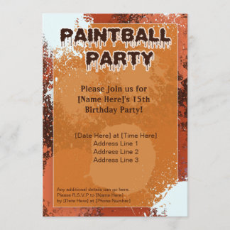 Invitación Naranja Fiesta Paintball Invitar