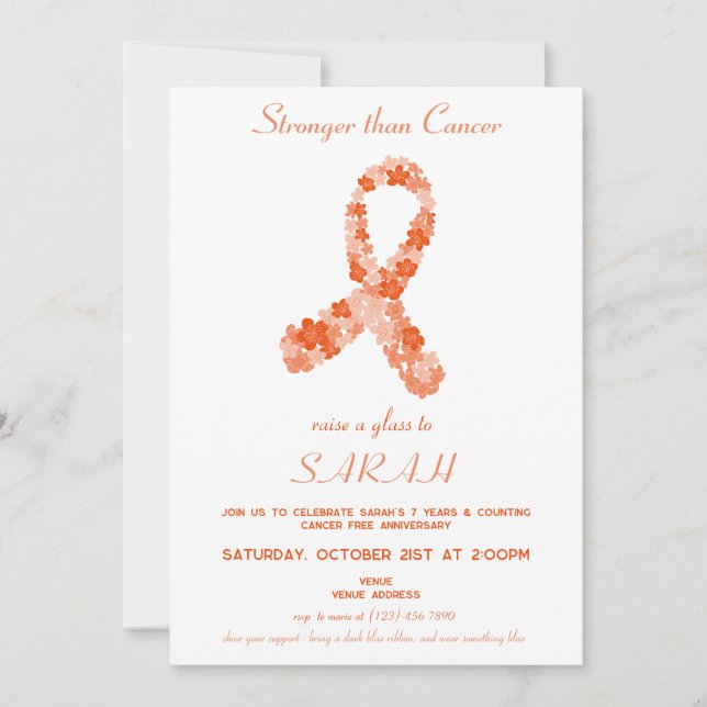Invitación Naranja Fiesta sobreviviente de cáncer de riñón (Anverso)