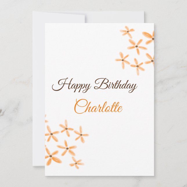 Invitación Naranja flor marrón feliz cumpleaños agregar nombr (Anverso)