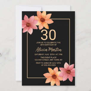 Invitación Naranja Flora de Otoño Roja Cualquier Edad Cumplea