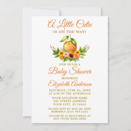 Invitación Naranja floral acuarela Baby Shower Cutie pequeña
