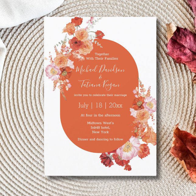 Invitación naranja floral acuarela boda de moda marrón rosa (Subido por el creador)