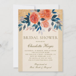 Invitación Naranja Floral acuarela elegante ducha de novia