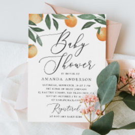Invitación Naranja floral acuarela guión cítrico bebé ducha