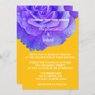 Invitación Naranja floral azul amarillo Rústico Boda de Boho