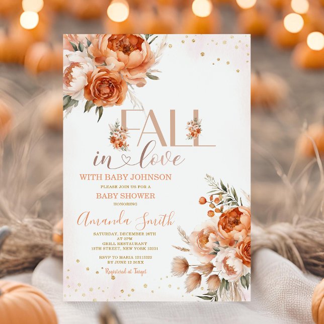 Invitación Naranja Floral Baby Shower de Caer Enamorada (Subido por el creador)