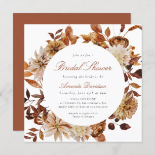 Invitación Naranja Floral Boho Bridal Shower