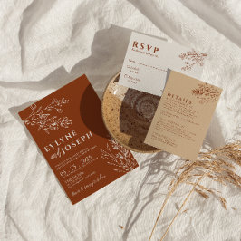 Invitación Naranja Floral Boho Quemado Terracotta Boda herbal