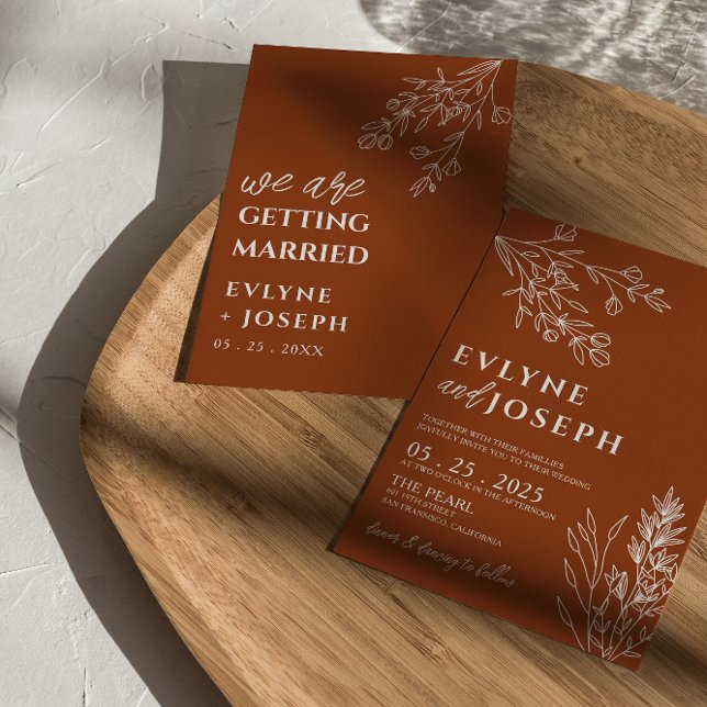 Invitación Naranja Floral Boho Quemado Terracotta Moda Boda (Subido por el creador)