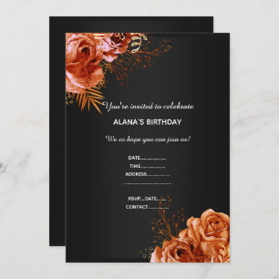 INVITACIÓN NARANJA FLORAL BOUQUET ELEGANTE TODAS LAS OCASIONE