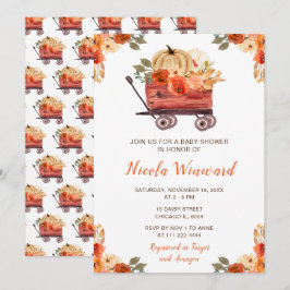 Invitación Naranja Floral Calabaza Camión Baby Shower