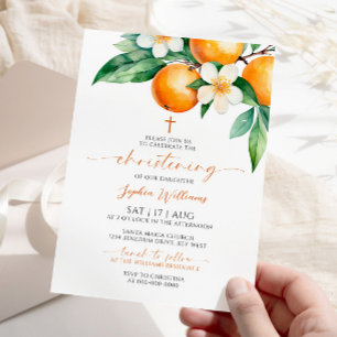 Invitación Naranja Floral Christening