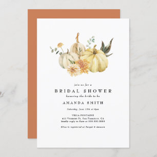 Invitación Naranja floral de calabaza otoñal ducha de novia