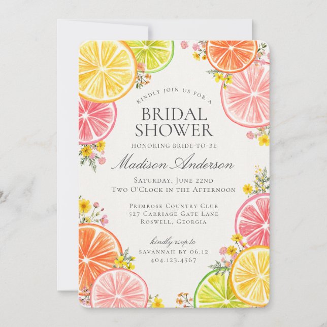 Invitación Naranja floral de hielo principal ducha de novia (Anverso)