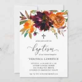 Invitación Naranja floral de otoño: bautismo de Chica rugiano