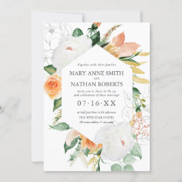 Invitación Naranja floral de verano Boda botánico geométrico