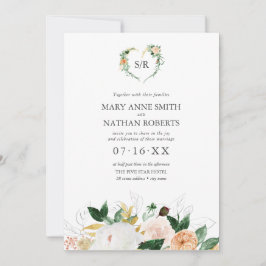 Invitación Naranja floral de verano Boda en monograma botánic