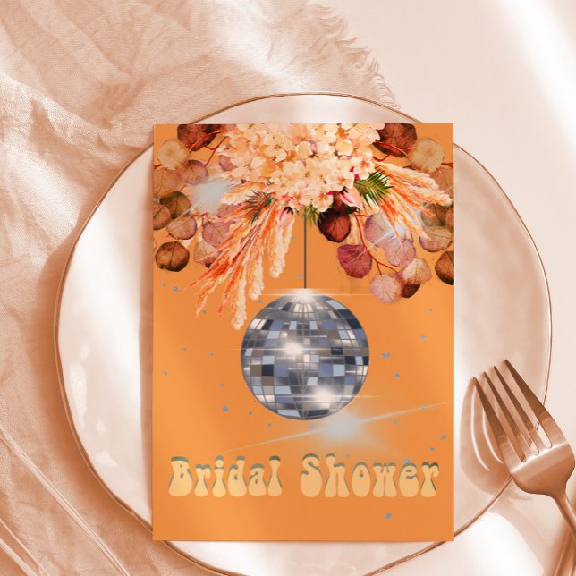 Invitación Naranja floral Disco Ball Bridal Shower (Subido por el creador)