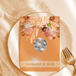 Invitación Naranja Floral Disco Ball Prueba Elegante De Boda