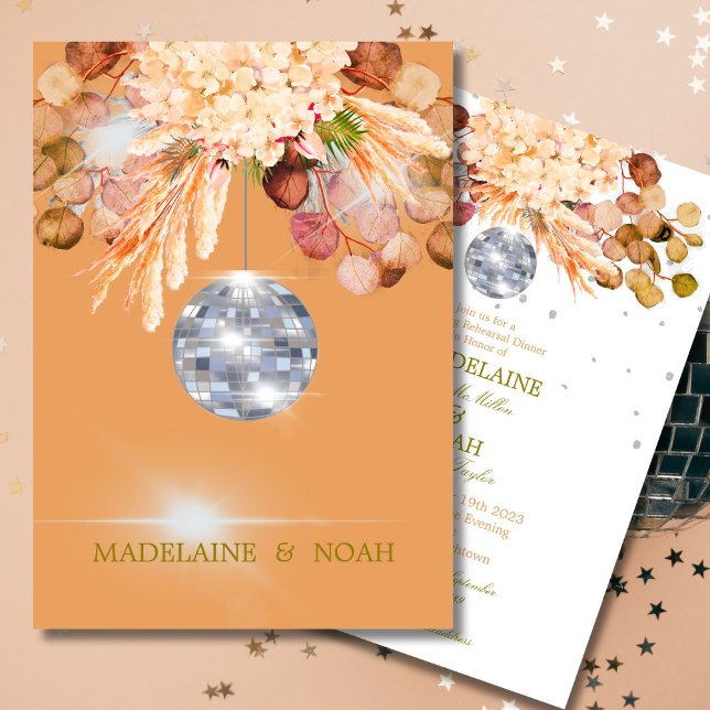 Invitación Naranja Floral Disco Ball Prueba Elegante De Boda (Subido por el creador)
