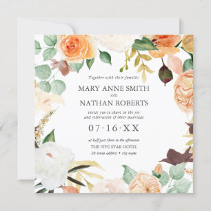 Invitación Naranja floral final del verano todo en una invita